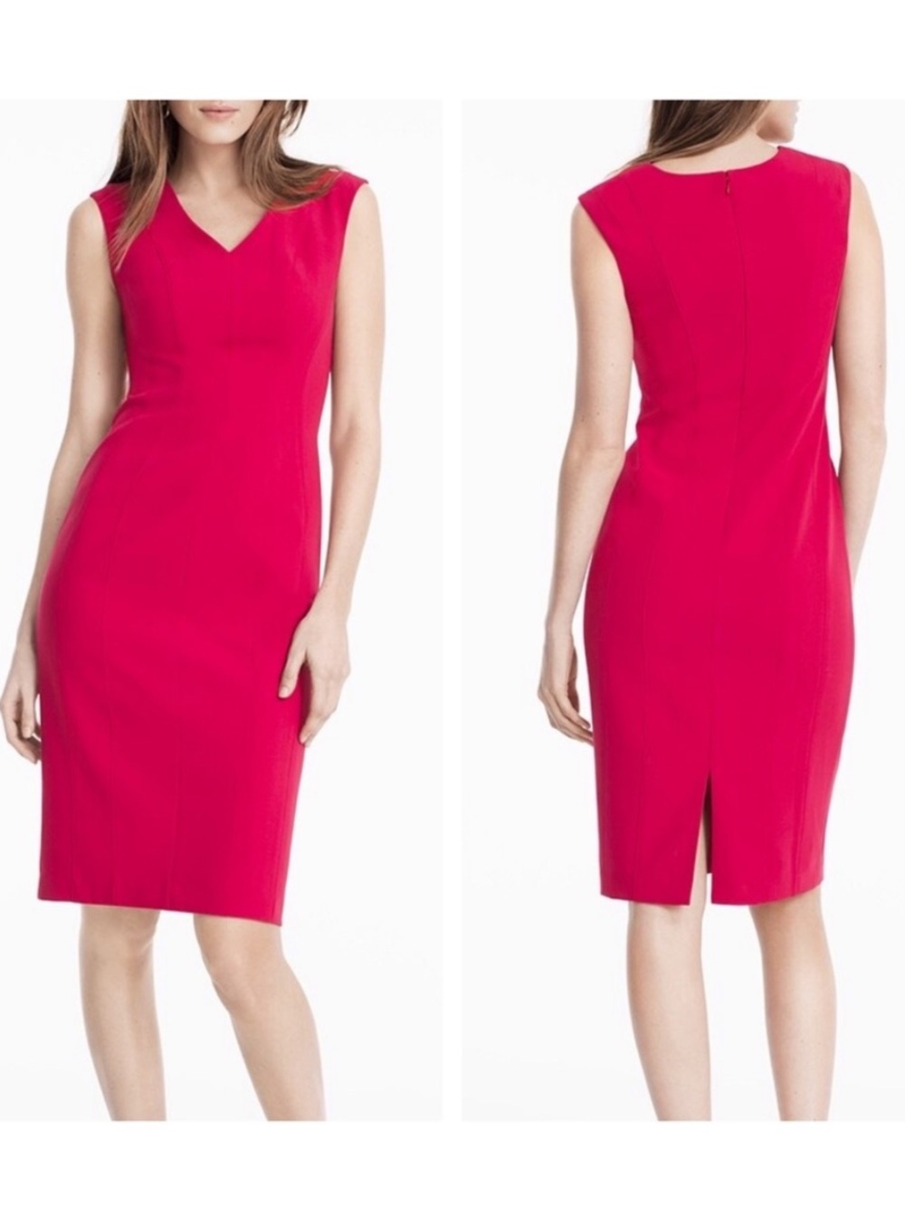 White House Black Market Seamed Sheath Dress in Bright Magenta Pink Sz 6 Classic